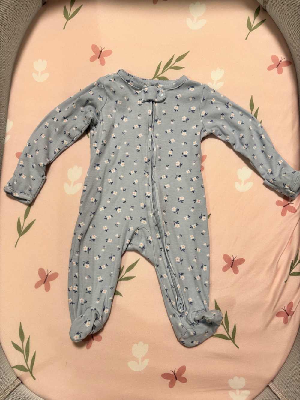 Carter's Light Blue Floral Zip Footless Pajamas